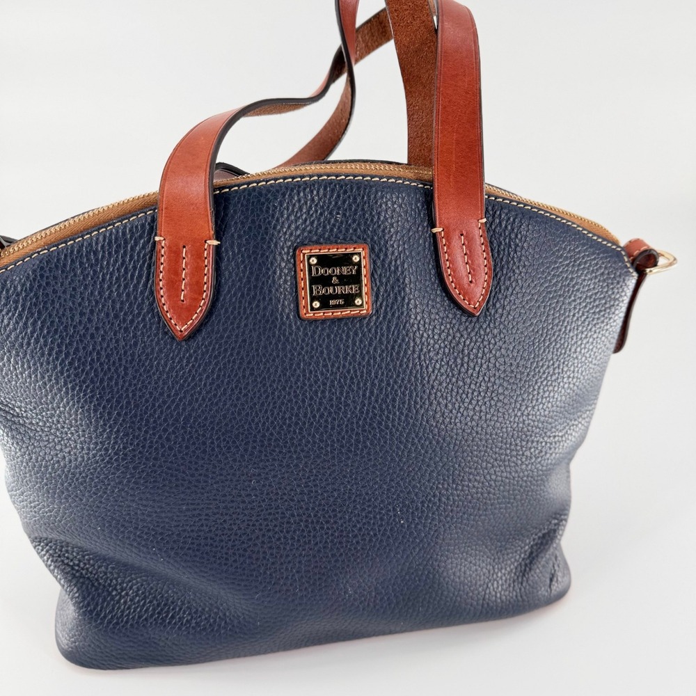 DOONEY & BOURKE Navy Blue Pebble Grain Leather Satchel Handbag Zip Top Tote - Picture 2 of 13